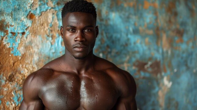 Portrait of handsome african american man with muscular body.