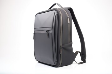 black backpack with a laptop sleeve, unzipped on white