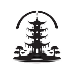 Lunar Legacy Illuminated: Timeless Pagoda Silhouette Stock Tailored for Collections - Chinese New Year Silhouette - Chinese Pagoda Vector Stock
