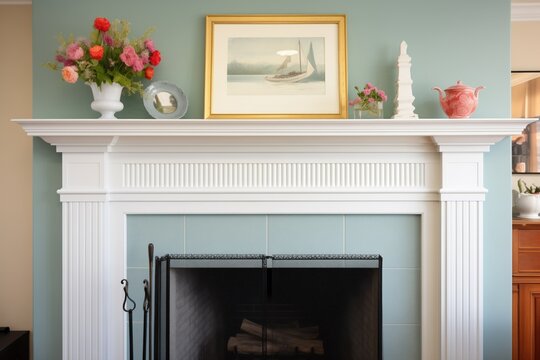 georgian style fireplace mantel adorned with dentil molding