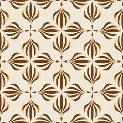 Floral seamless pattern. Retro stylish geometric texture with gold Art Nouveau tiles. Vector geometric decorative leaves texture isolated on antique white background abstract art deco style