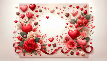 concept of Valentine's banner with mix of soft red, pink, and white hearts, emanating a warm and romantic ambience of love