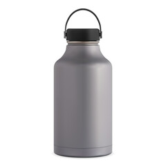 Stainless steel water bottle template. Thermo flask mockup for gym sport, fitness or travel. Hot tea or coffee thermos, realistic insulated vacuum tin for outdoor or camping