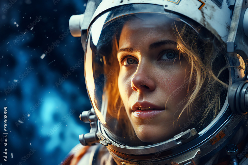 Wall mural mankind exploring the space using astronaut protective suit generative ai closeup futurism