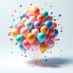 a lively illustration featuring a burst of colorful balloons artfully placed in the upper left corner, set against a clean and inviting white background