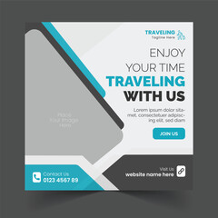Free Vector Travel, Vacation, Social Media Post Banner, or Square Flyer Instagram Design Template.