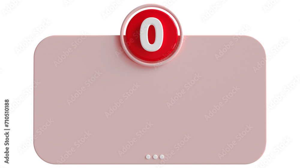 Poster 3d number 0 with text box empty 3d render