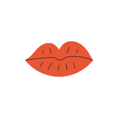 Lips with red lipstick. Symbol of love, romance. Design for Valentine's Day.