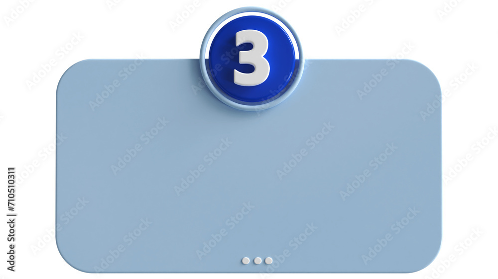 Poster 3d number 3 blue with text box empty 3d render