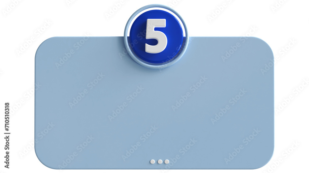 Poster 3d number 5 blue with text box empty 3d render