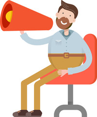 Beard Man Character and Megaphone
