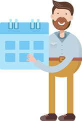 Beard Man Character Holding Calendar
