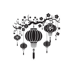 Harmonious Shadows Revealed: A Meticulously Crafted Collection of Chinese Lanterns Silhouette Stock Imagery - Chinese New Year Silhouette - Chinese Lanterns Vector Stock
