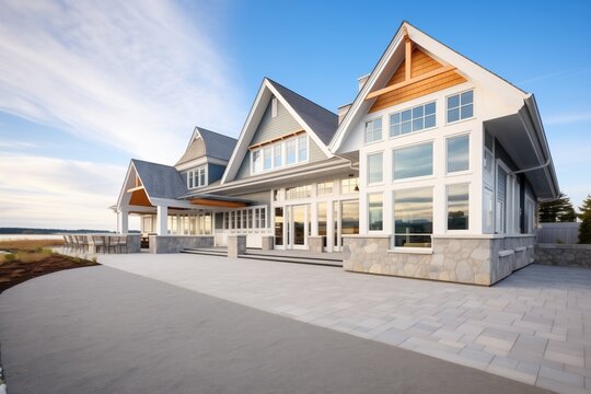 modern shingle style mansion facing the beach