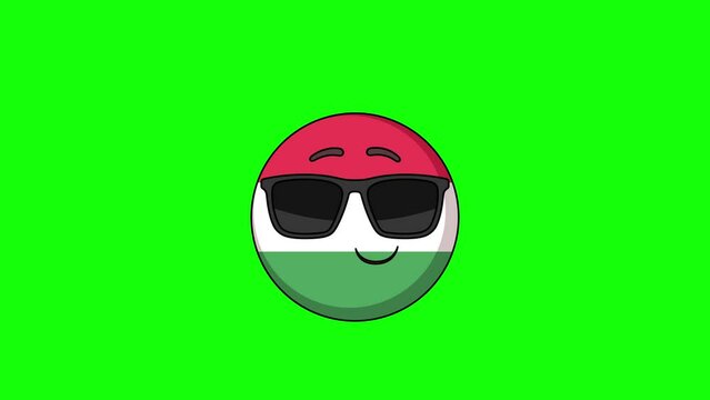 flag of hungary emoji cartoon smiling face with sunglasses, emoticon animation