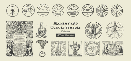 Mystical Alchemy and Occult Symbols Collection: A Conjuring of Esoteric Knowledge in 18 Intricate Illustrations