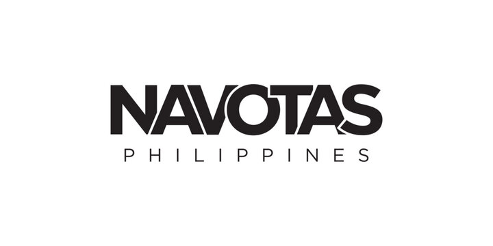 Navotas in the Philippines emblem. The design features a geometric style, vector illustration with bold typography in a modern font. The graphic slogan lettering.