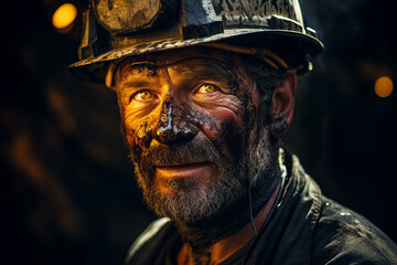 Fototapeta premium Male coal miners in protective helmet working and extracting vital energy resources generative AI