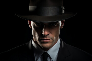 Old fashioned detective or mafia man woman in retro style hat Generative AI picture portrait