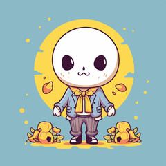 cute skeleton in casual clothes, character illustration