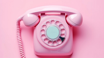 Vintage classic rotary dial pink phone. Pastel colour palette. Retro concept. Generative AI