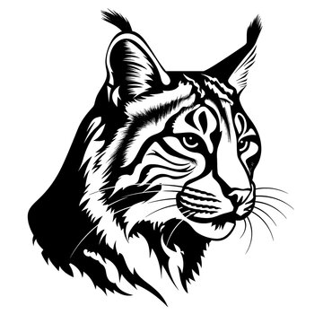 a black and white drawing of a wild cat