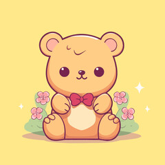 adorable teddy bear with flowers illustration