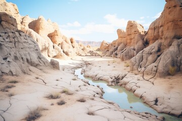 dry riverbed meandering through a desert canyon - Powered by Adobe