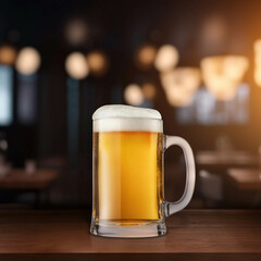 Glass of beer in restaurant
