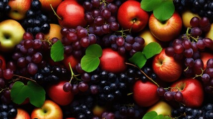 Naklejka na ściany i meble Apple, grapes seamless pattern. Fruit repeated background of harvest.