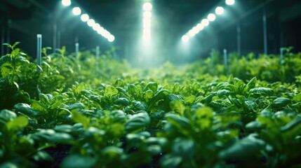 Underground Urban Farm, showcasing hydroponic systems in a symphony of green and LED lights