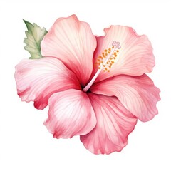 Hibiscus flower watercolor illustration. Floral blooming blossom painting on white background