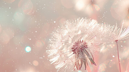 Beautiful abstract background. Fluffy dandelion close-up in sunlight
