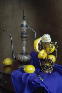 Still life with  lemon and oriental jug