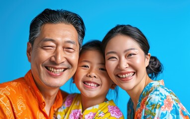 Fototapeta premium happy Asian family smiling and wearing bright clothes