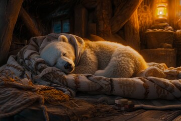 Sleepy bear rests in cozy den