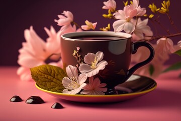 a cup of coffee with flowers