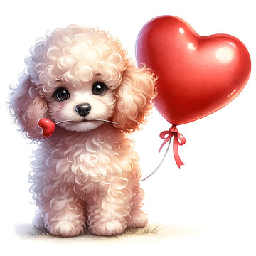 recommend clip art: cute valentine puppy with red heart balloon watercolor illustration.