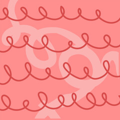 Hand drawn cute squiggle grid. doodle pink, red, pale wavy pattern with scribbles. Doodle square background with texture. Line art freehand grid vector outline grunge print