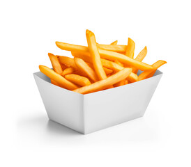 box with french fries on white background