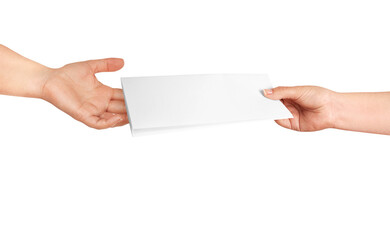 Brochure in-Hand-Mockup on white background