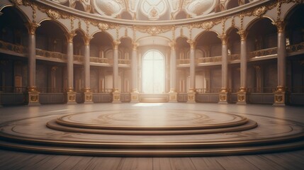 Obraz premium The Opulent Theater Grandeur: A Luxurious Empty Stage Bathed in Elegance, Awaiting the Symphony of Artistic Brilliance. 