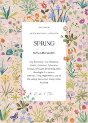 Spring. Invitation. Vintage vector botanical illustration.