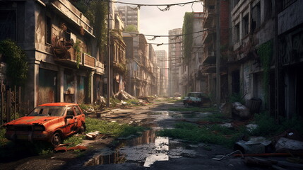 abandoned city overgrown with jungle - obrazy, fototapety, plakaty