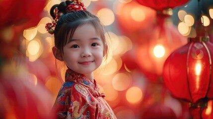Fototapeta na wymiar beauty smiling Chinese girl wearing new year traditional clothing celebrating the traditional activities of Spring Festival