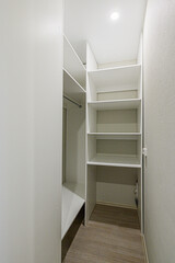 interior apartment room dressing room, hangers, storage system