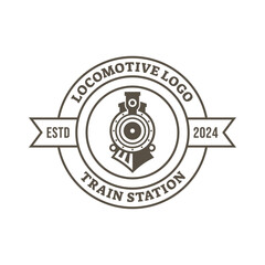 Old Locomotive Train Machine Logo Design Vector