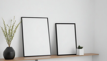 Close-up-black-picture-frame--realistic-vertical-photo-frame--A4--Empty-white-picture-frame-mockup-template-isolated-on-white-wall-indoors