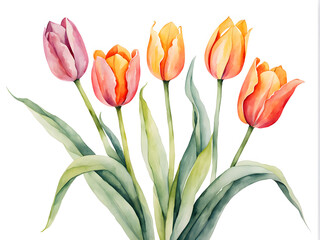Naklejka premium watercolor-illustration-of-a-tulip-floral-frame-in-minimalist-styleno-background-watercolor-trend
