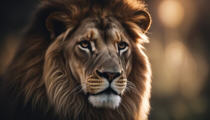 Majestic lion portrait at dusk